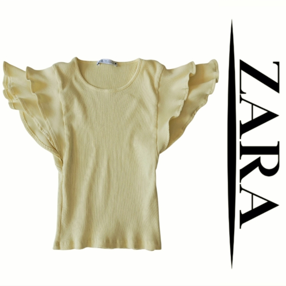 Zara Ruffle Sleeve Ribbed Top